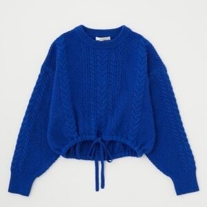 Moussy Royal Blue Cable-Knit Drawstring Crewneck Sweater